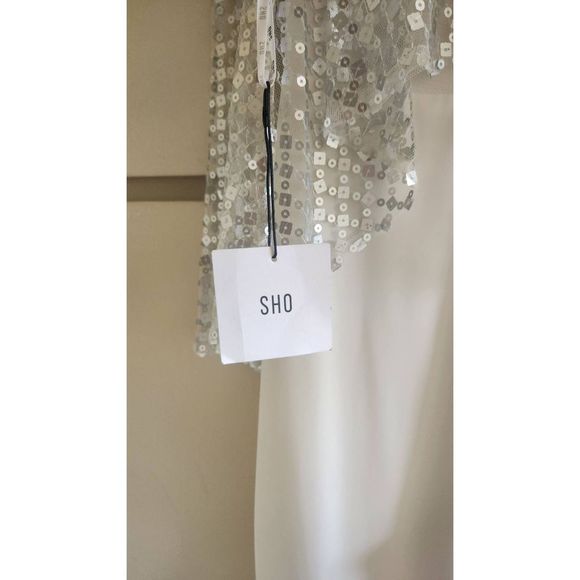 Sho(Tadashi Shoji) Ashley Backless Jumpsuit,  Ivory Crepe with Mate Silver Sequi - Picture 5 of 9